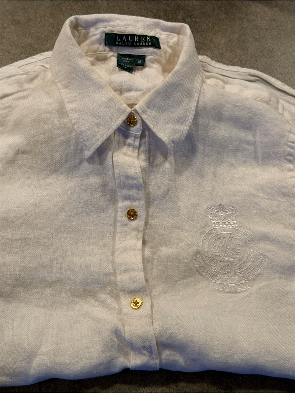 Lauren Ralph Lauren Cream Button-Down Shirt with Embroidered Crest